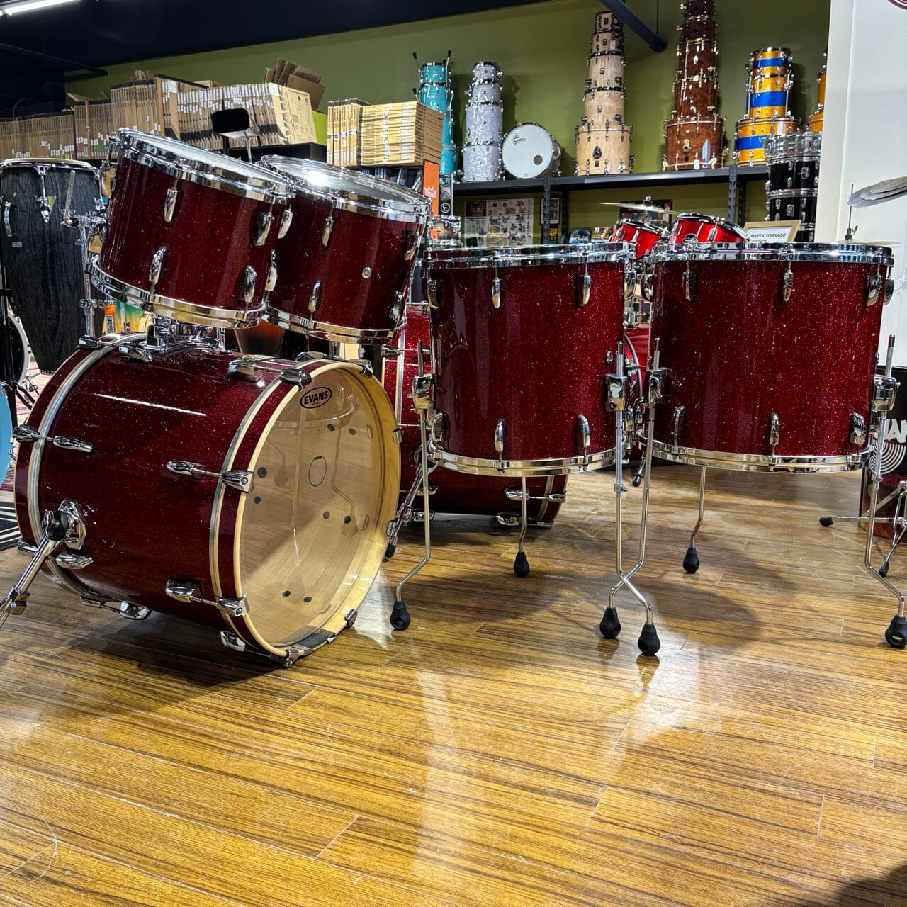 Pearl Masters Red Sparkle Birch 6 pc with 2 Bass Drums CONSIGNMENT DRUM KIT Pearl 