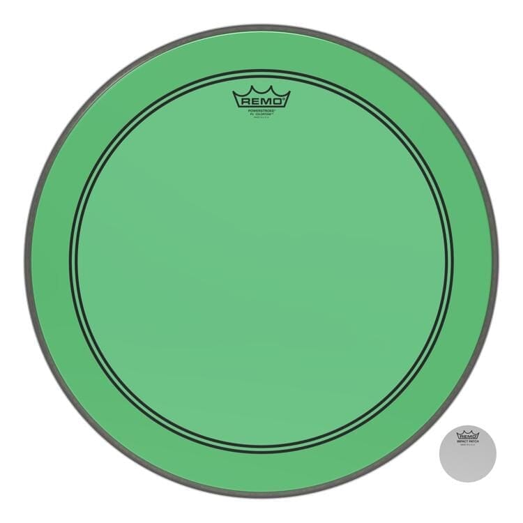 Remo 24" Powerstroke 3 Colortone Bass Drum Head, Green (P3-1324-CT-GN) DRUM SKINS Remo 