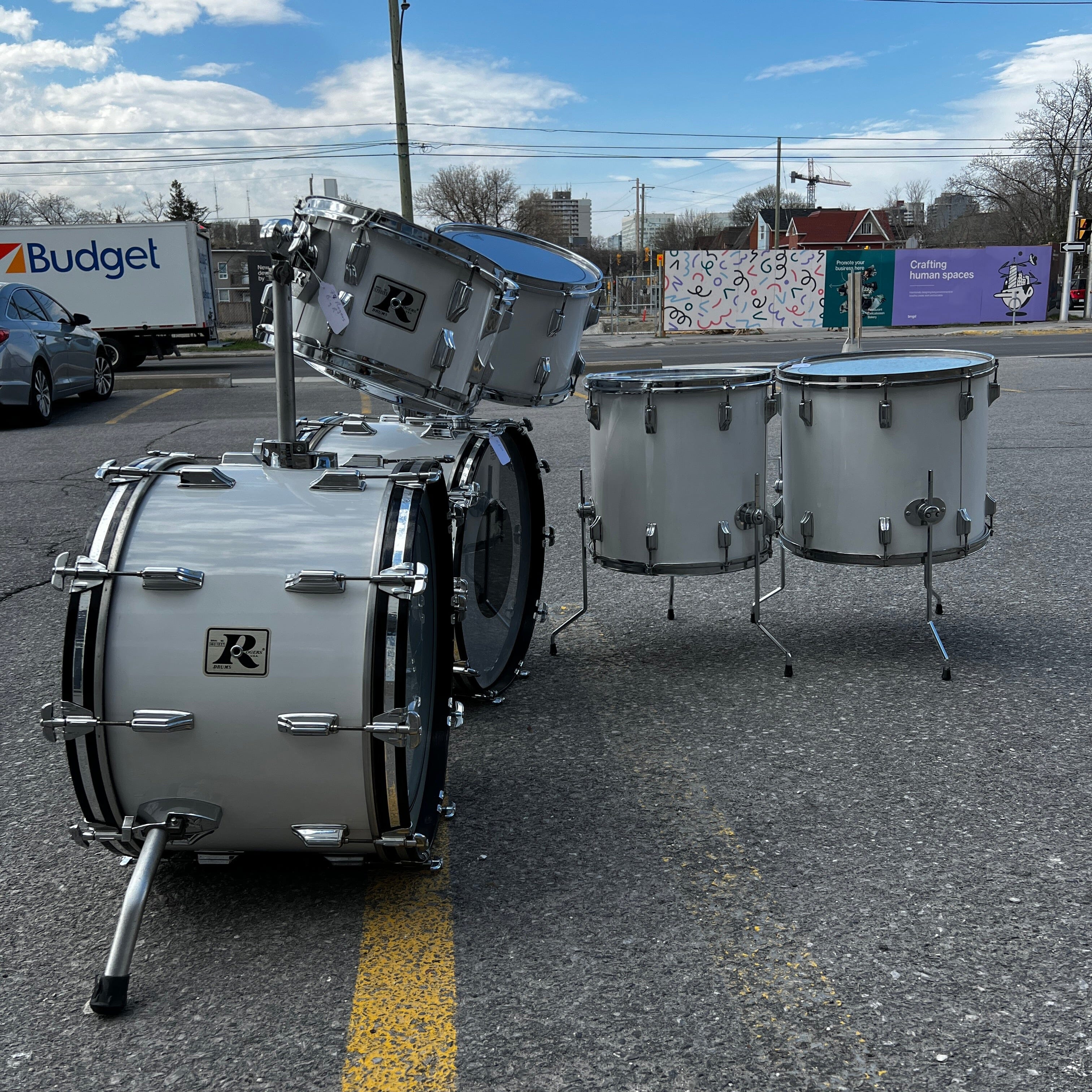 Rogers Big R Double Bass Kit in New England White drum kit Rogers 