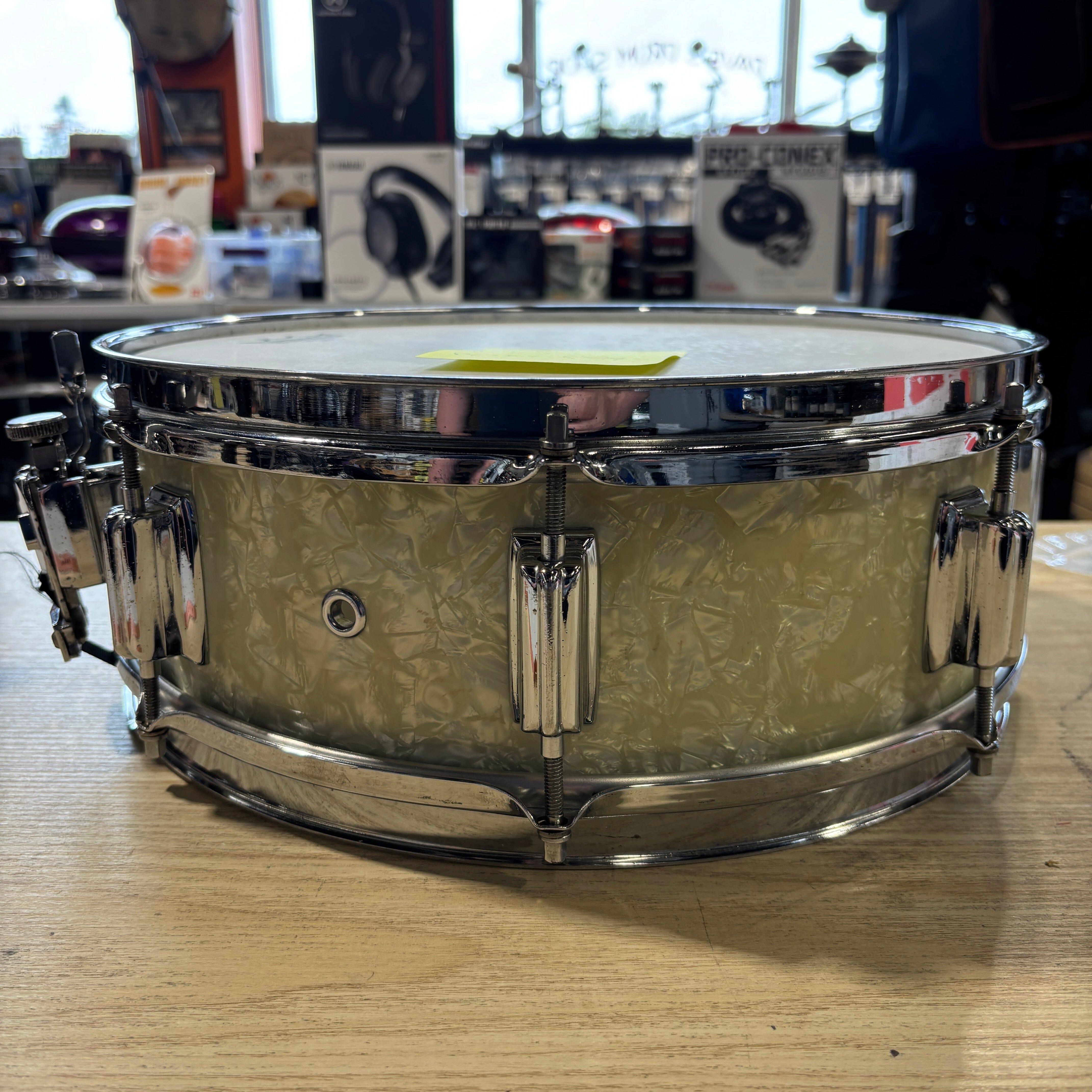 Rogers Cleveland Powertone 5x14 White Marine Pearl CONSIGNMENT DRUM KIT Rogers 