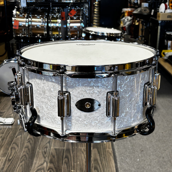 Used Rogers Dyna-Sonic 6.5 x 14 Snare Drum White Marine Pearl USED SNARE DRUMS Rogers USA 