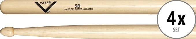 Vater 5B American Hickory Drum Sticks, Wood Tip, 4-Pack (VSP5BW) DRUM STICKS vater 