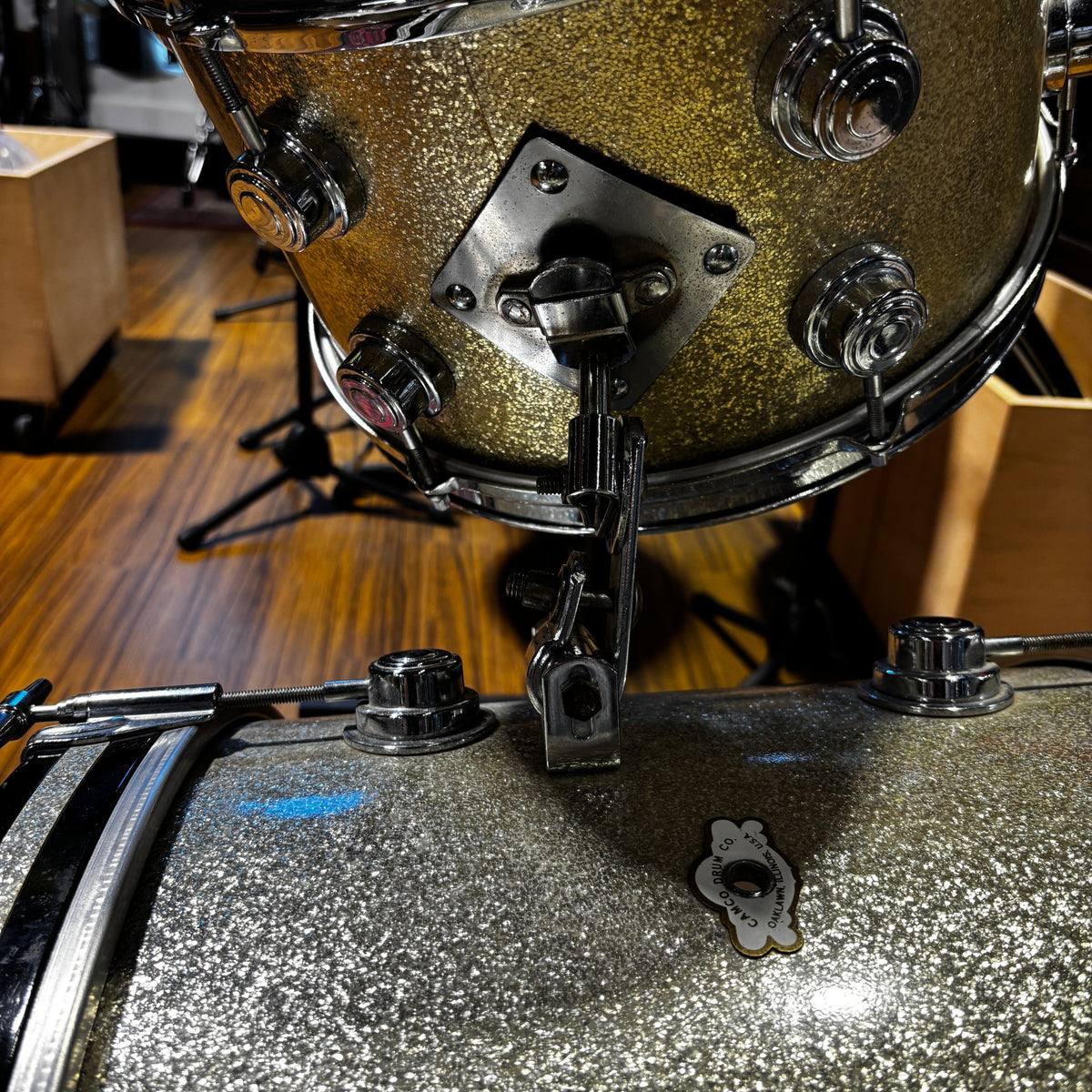 Vintage 1960s Camco Oaklawn Aristocrat 4-Piece Drum Kit Aged Silver Sparkle 20/12/14 with Matching Snare CONSIGNMENT DRUM KIT Camco 