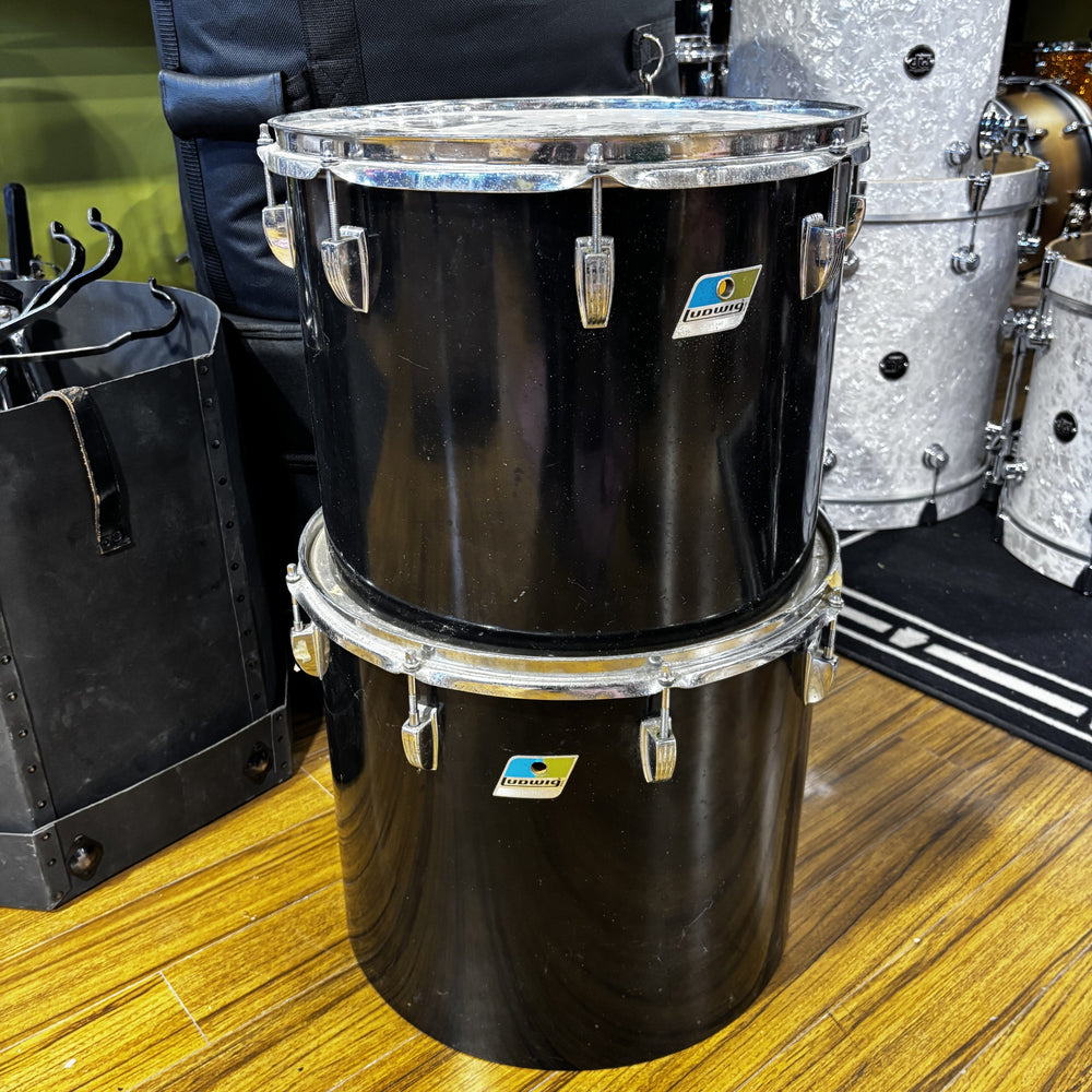 Vintage Ludwig 15" & 16" Concert Tom Pair Black Cortex Early 1970s USED DRUM KIT LUDWIG 