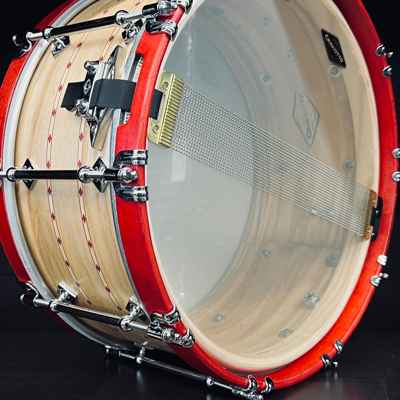 CRAVIOTTO CUSTOM SHOP - 6.5x14 Snare Drum - ASH w/ x2 RED INLAY drum kit Craviotto 