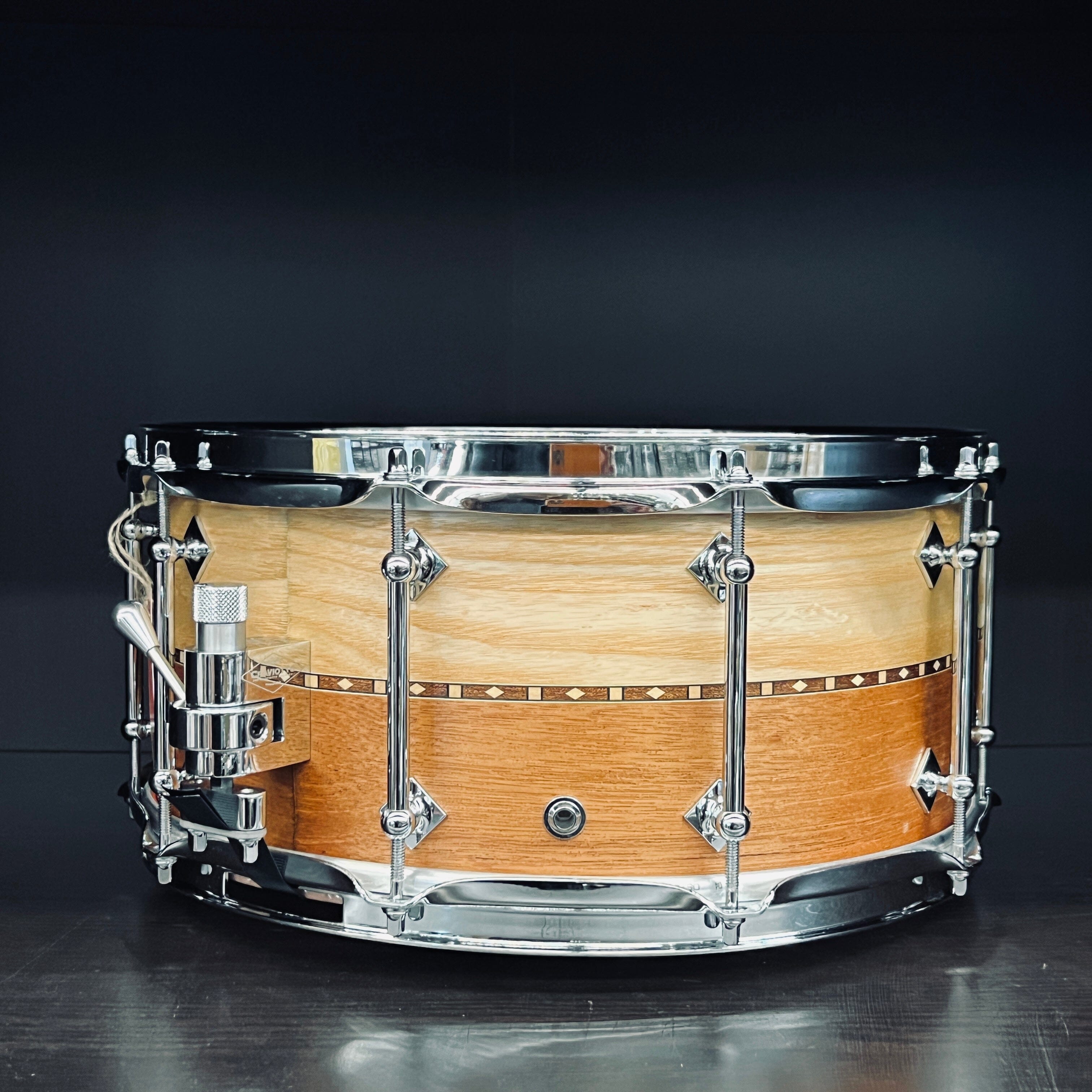 CRAVIOTTO CUSTOM SHOP - ASH/ MAHOGANY Snare Drum w/ WALNUT INLAY drum kit Craviotto 