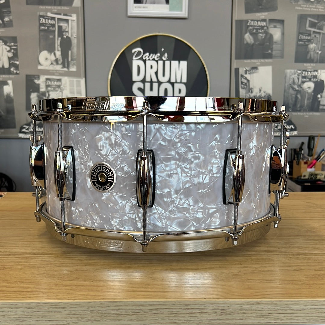 Gretsch Brooklyn Series 6.5 x 14" Snare, 10 Lug, White Marine Pearl (GBNT6514S1CL014) Snare Drum Gretsch 