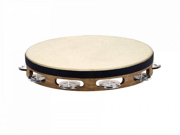 MEINL Percussion Traditional Headed Wood Tambourine, 1 row, Walnut Brown (TAH1WB) Tambourines Meinl 