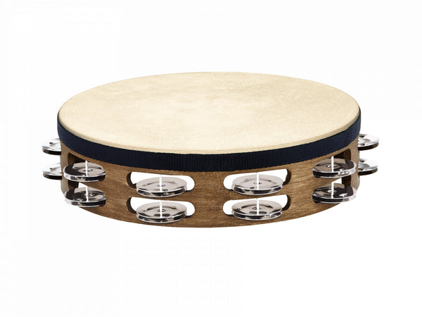 MEINL Percussion Traditional Headed Wood Tambourine, 2 Rows, Walnut Brown (TAH2WB) Tambourines Meinl 